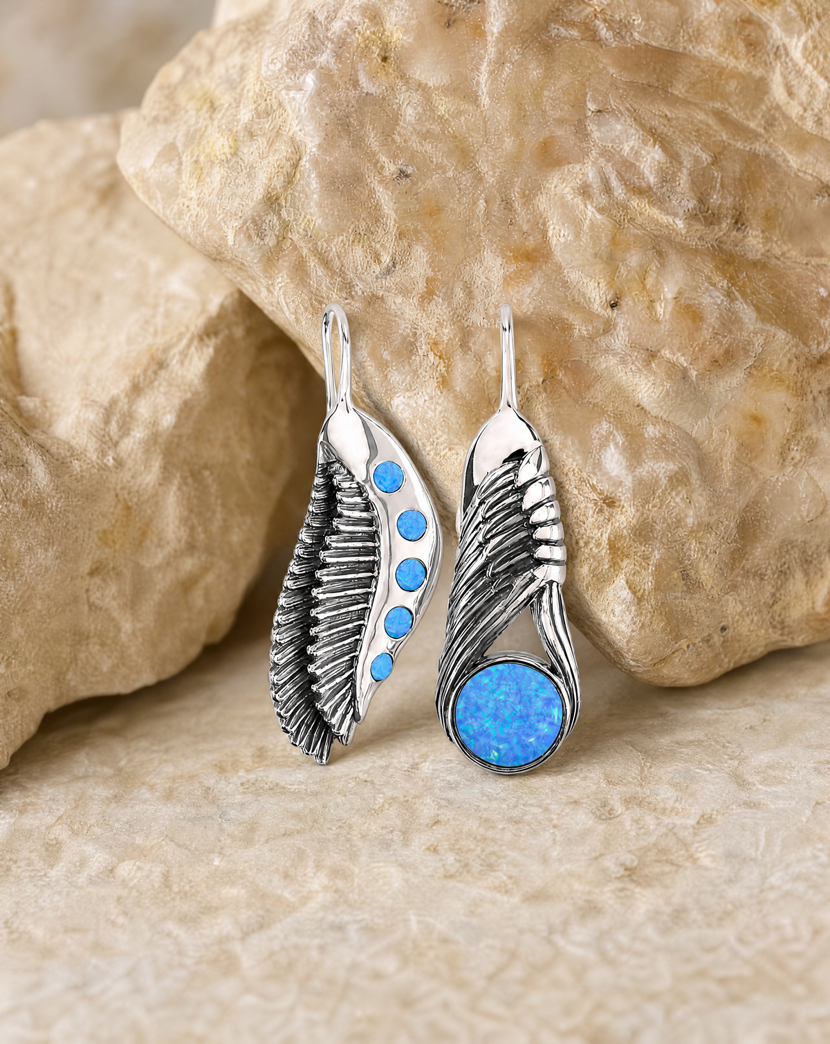 Featherlights & Moonbeams Blue Opal Earrings — Silver