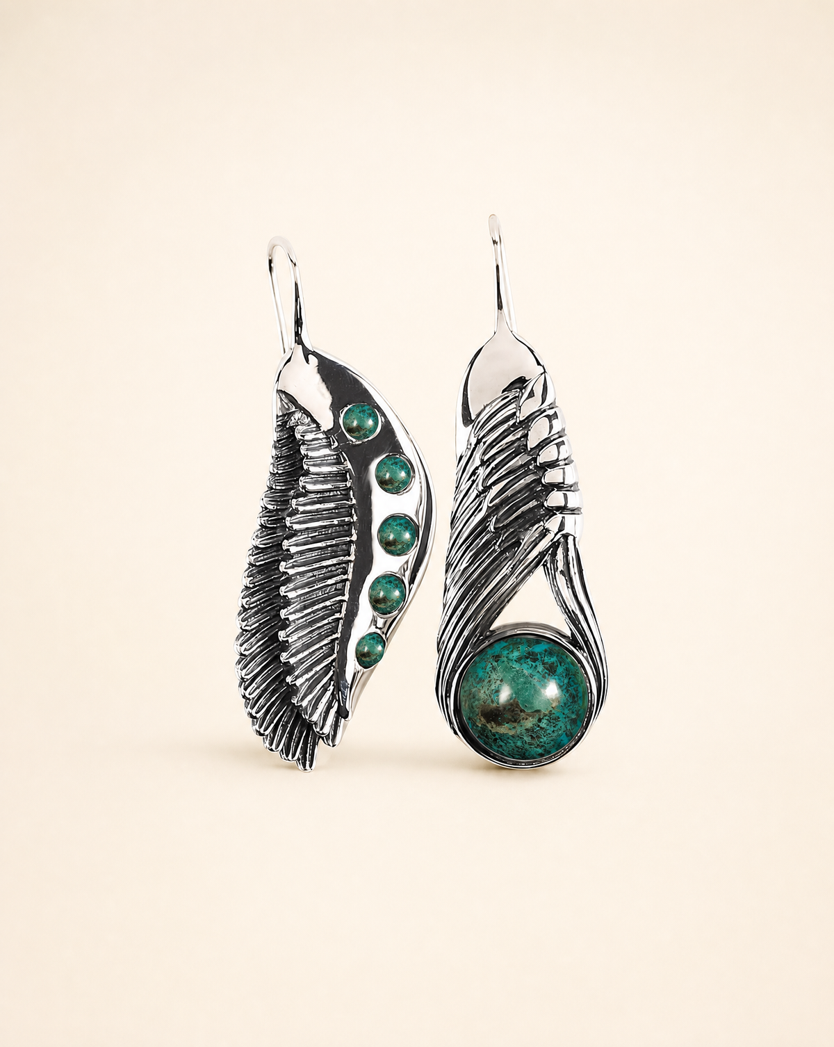 Featherlights & Moonbeams Chrysocolla Earrings — Silver