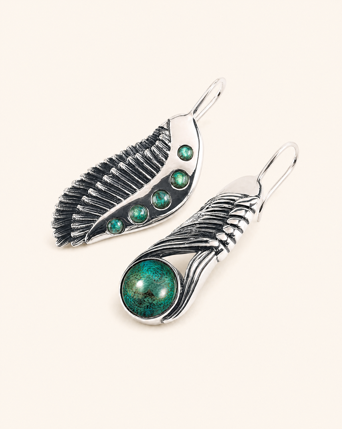 Featherlights & Moonbeams Chrysocolla Earrings — Silver