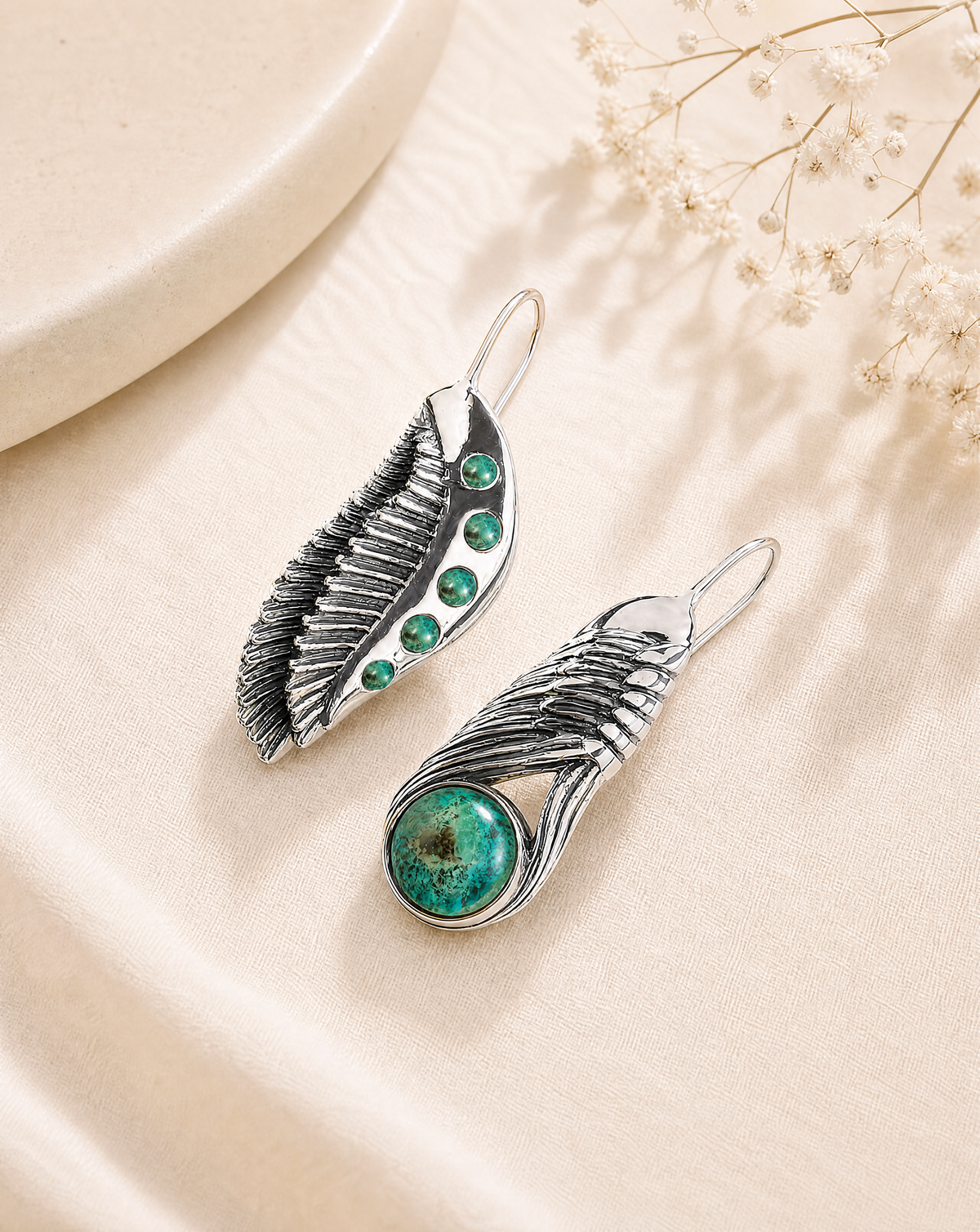 Featherlights & Moonbeams Chrysocolla Earrings — Silver