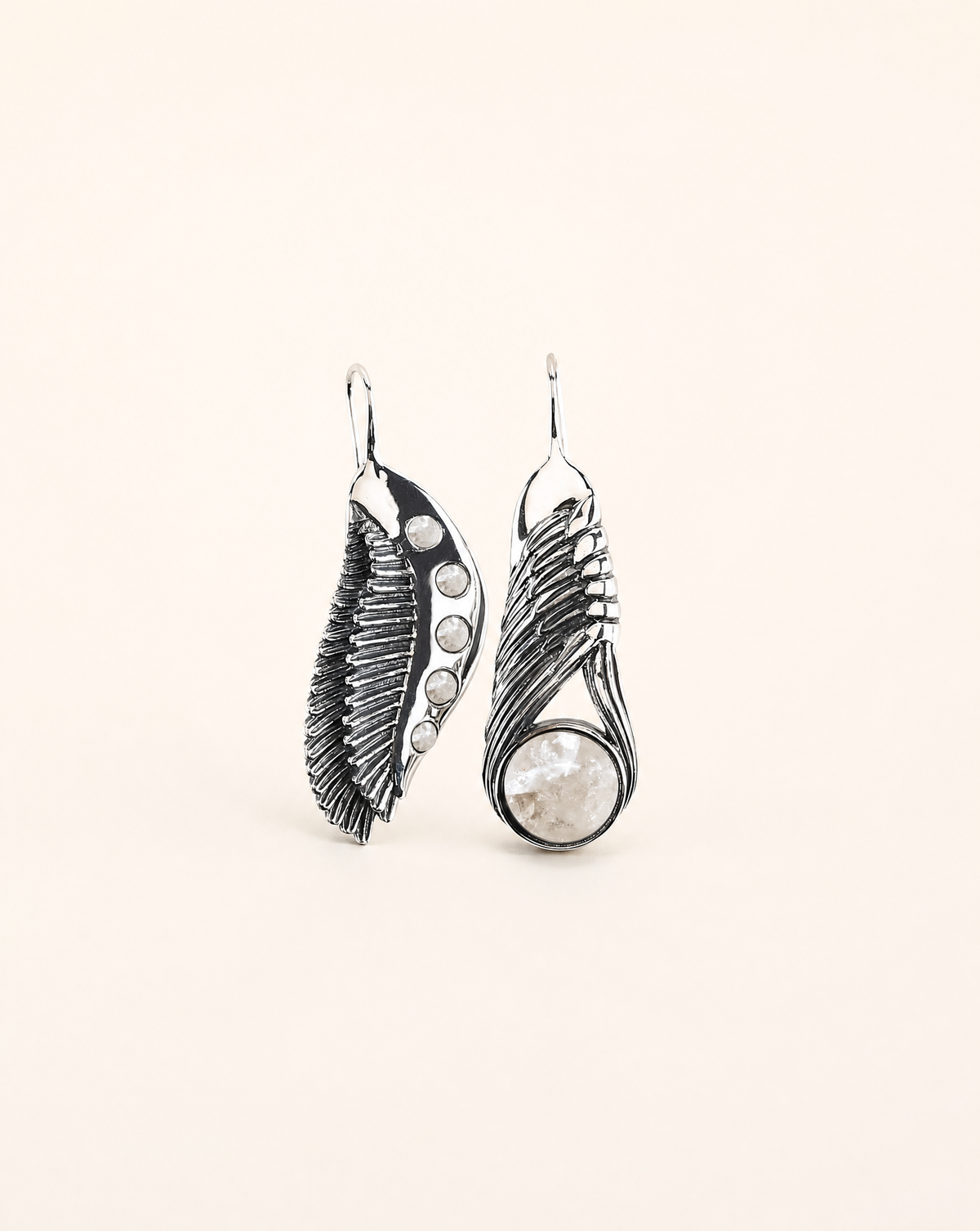 Featherlights & Moonbeams Clear Quartz Earrings — Silver