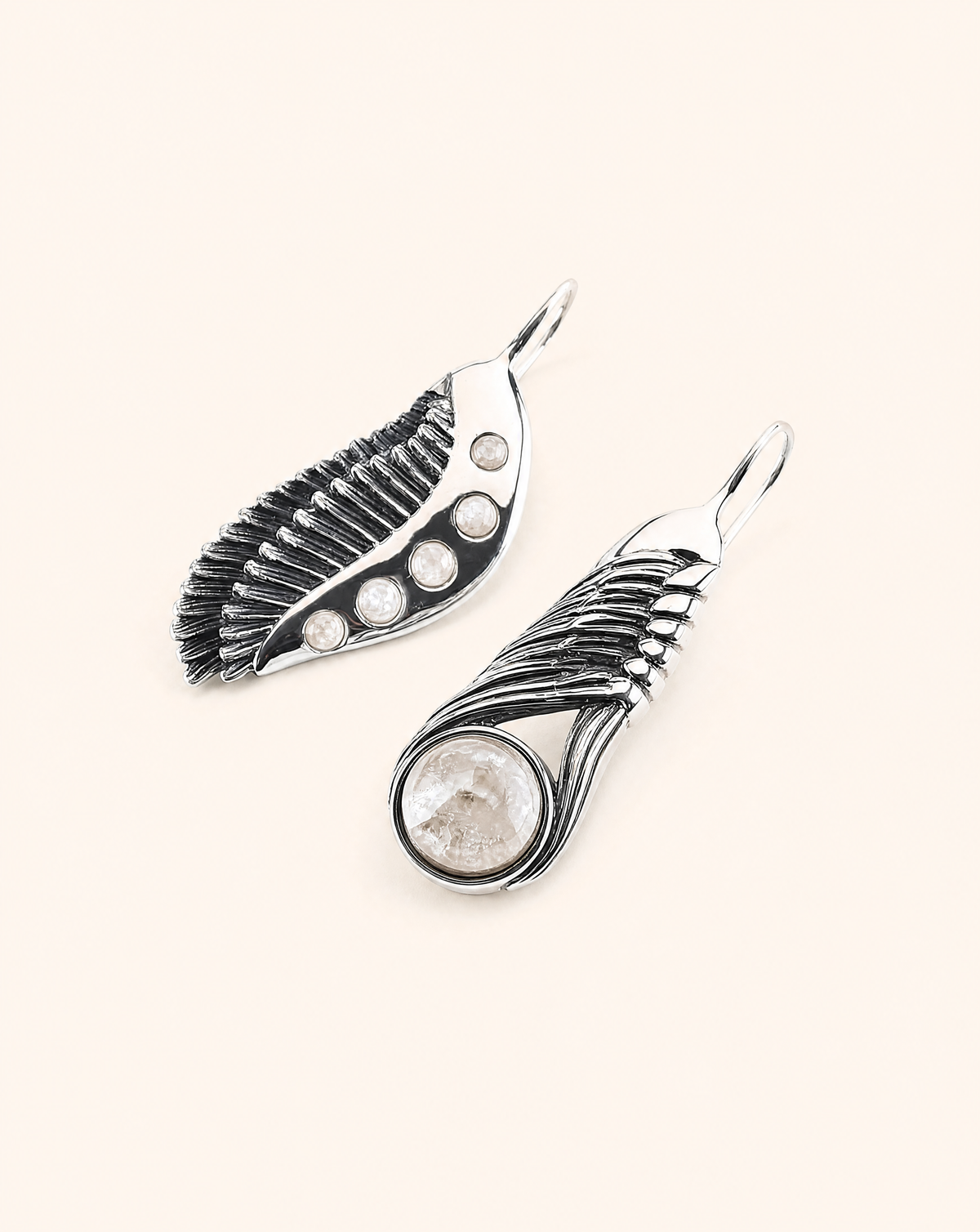 Featherlights & Moonbeams Clear Quartz Earrings — Silver