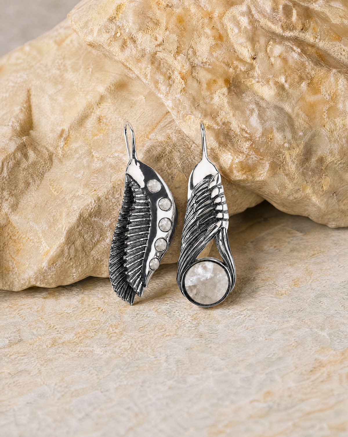 Featherlights & Moonbeams Clear Quartz Earrings — Silver
