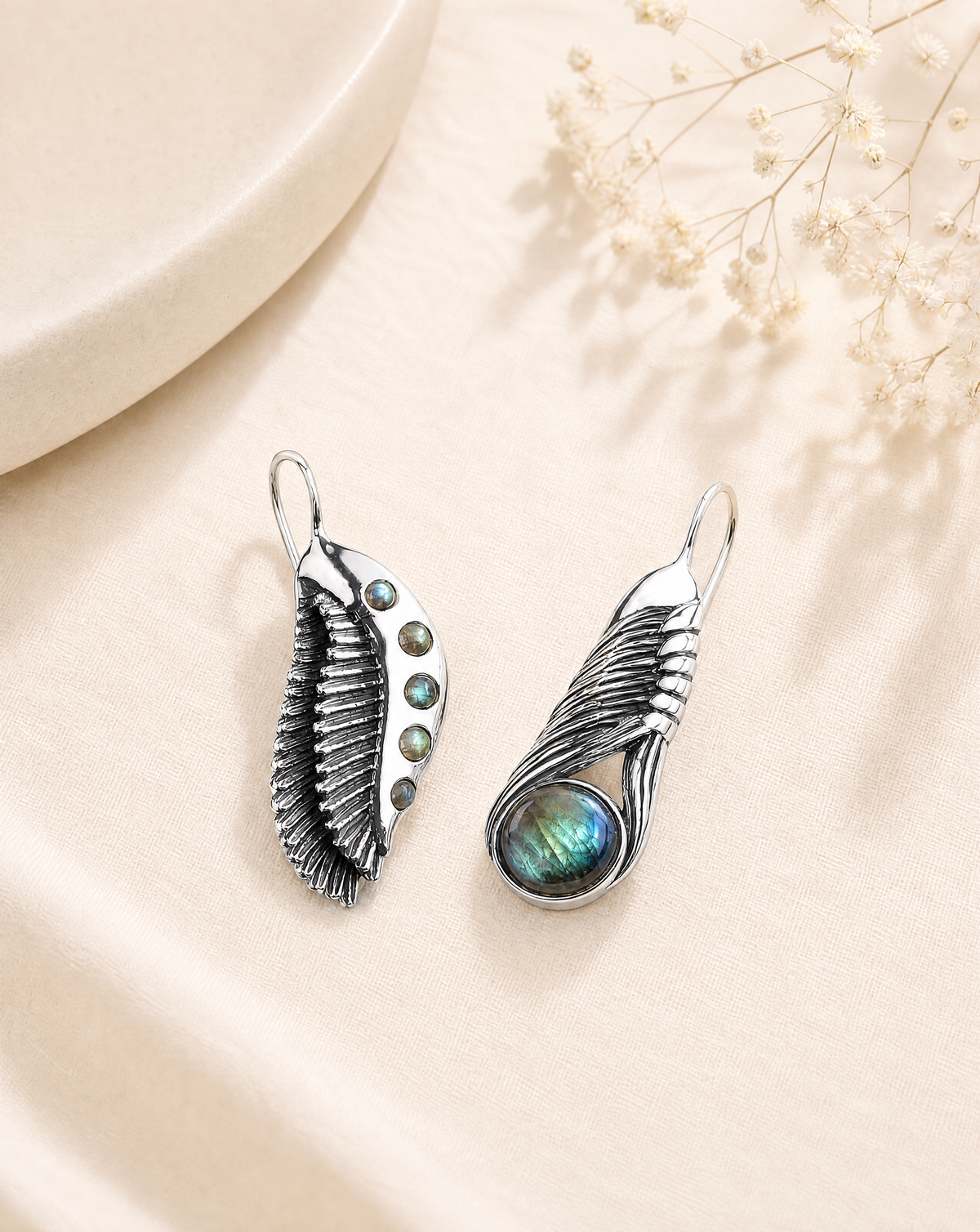 Featherlights & Moonbeams Labradorite Earrings — Silver