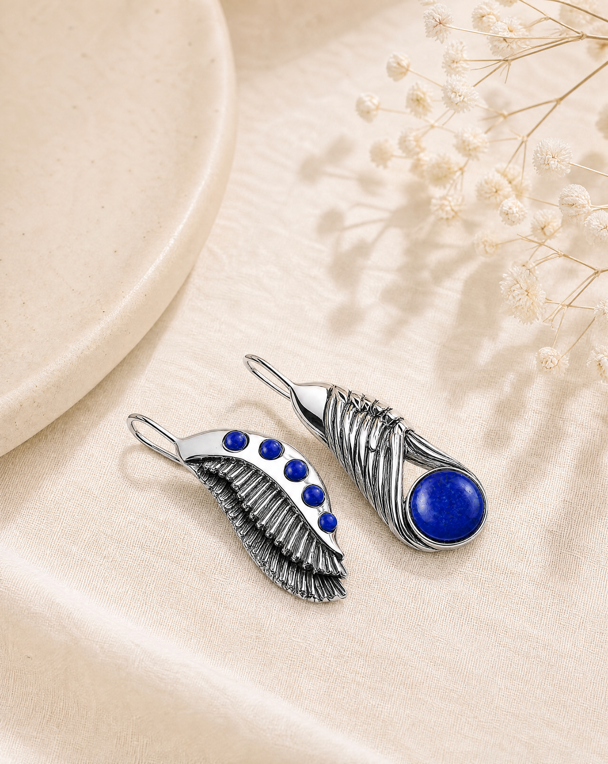 Featherlights & Moonbeams Lapis Earrings — Silver