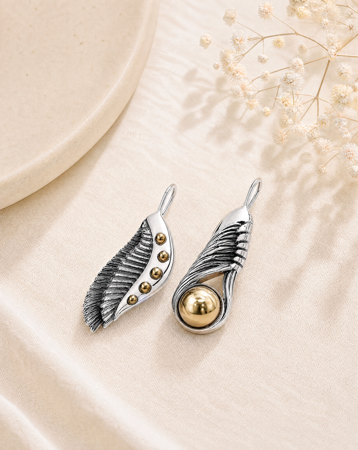 Featherlights & Moonbeams Pyrite Earrings — Silver