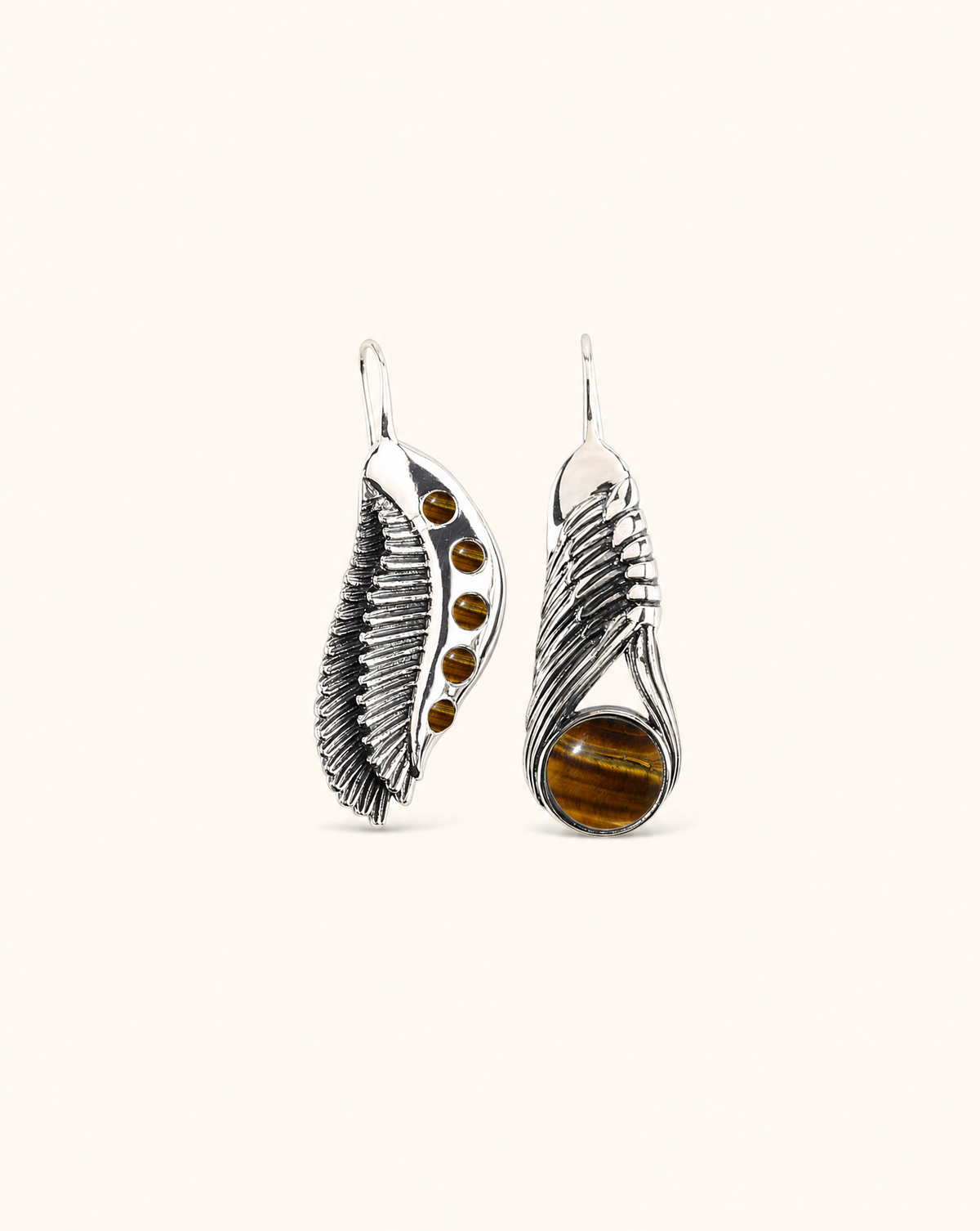Featherlights & Moonbeams Tiger's Eye Earrings — Silver