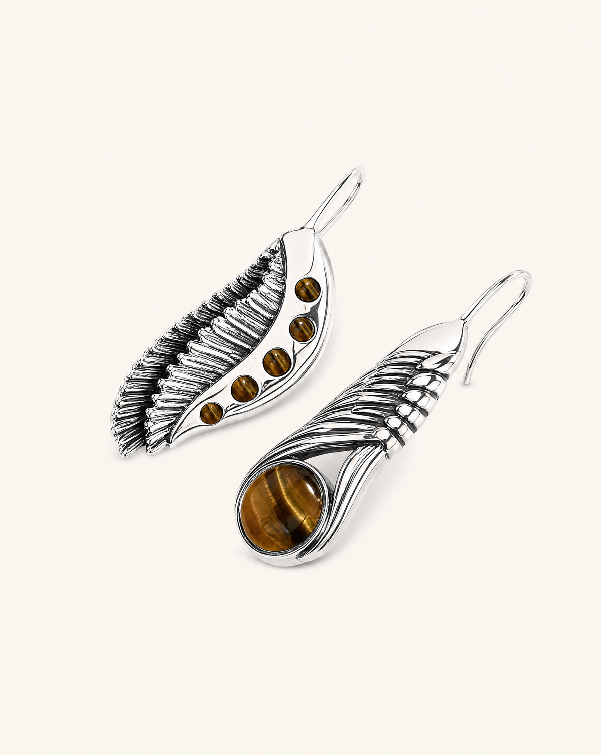 Featherlights & Moonbeams Tiger's Eye Earrings — Silver