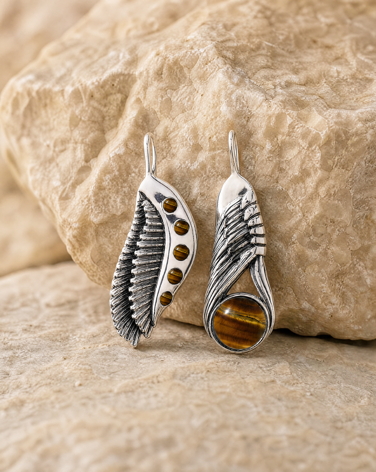 Featherlights & Moonbeams Tiger's Eye Earrings — Silver