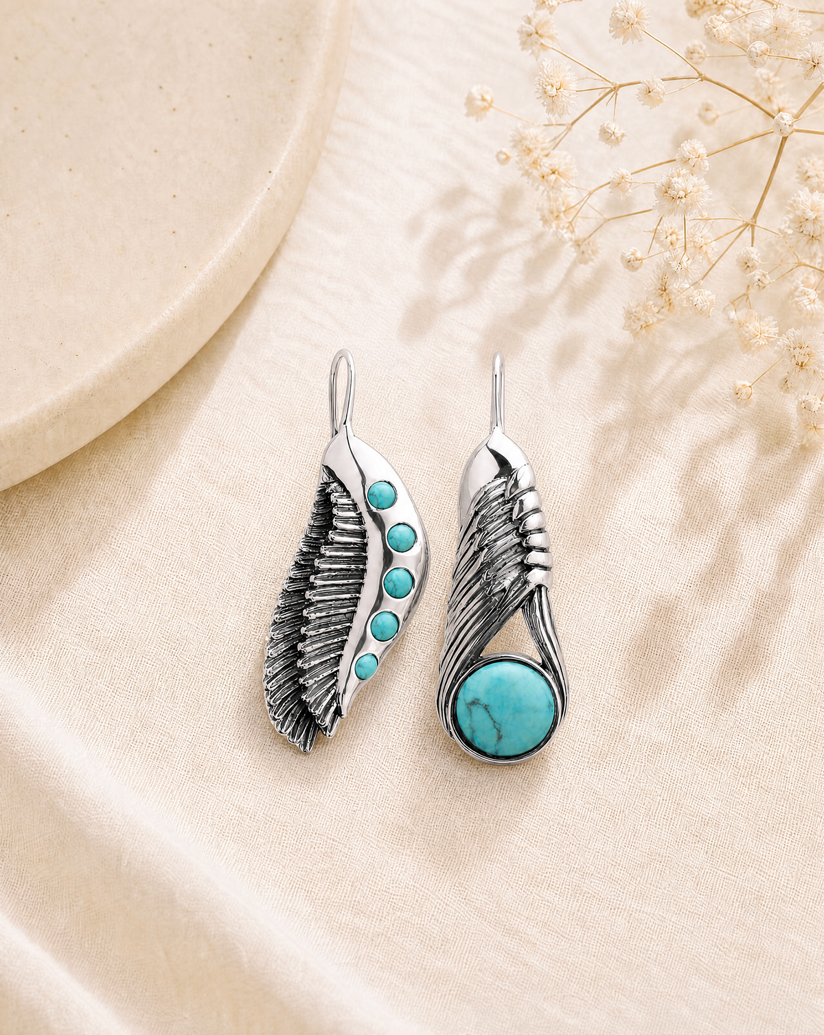 Featherlights & Moonbeams Turquoise Earrings — Silver