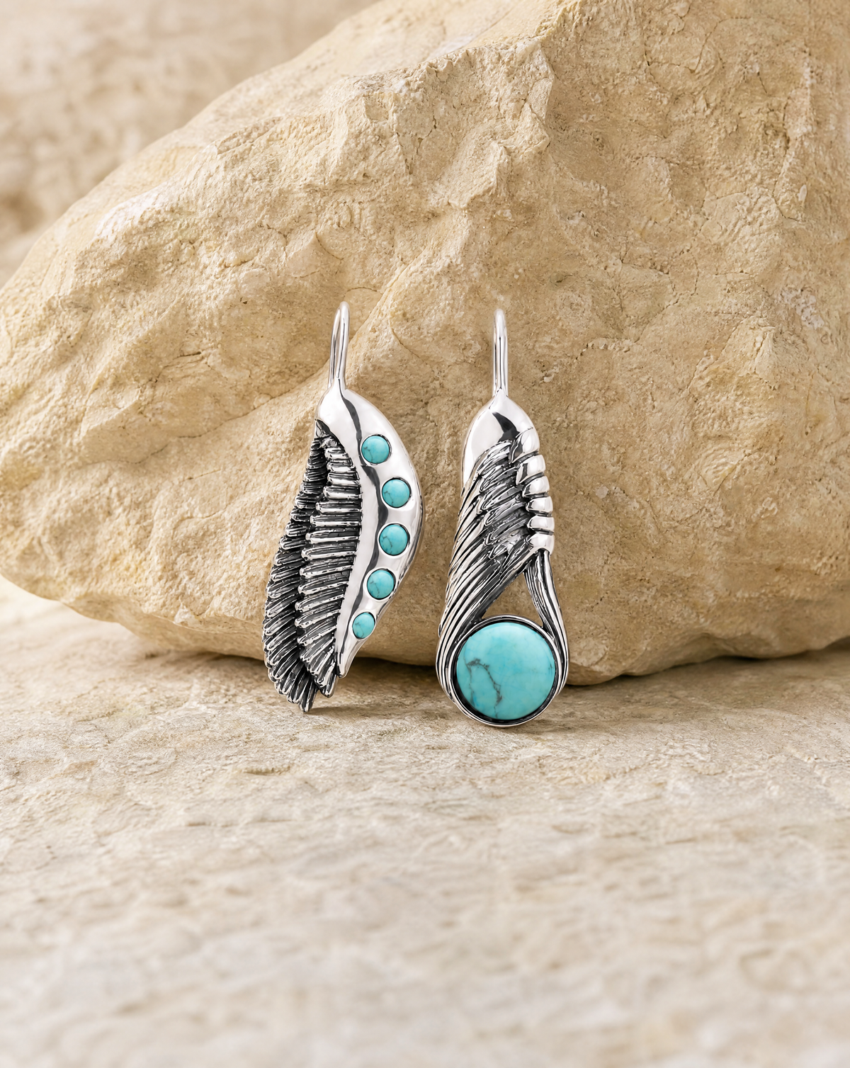 Featherlights & Moonbeams Turquoise Earrings — Silver