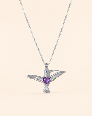 The Hummingbird Amethyst Pendant — Silver