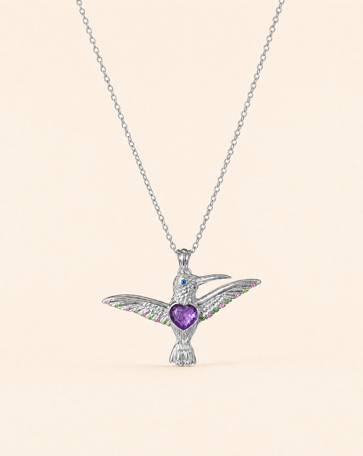 The Hummingbird Amethyst Pendant — Silver