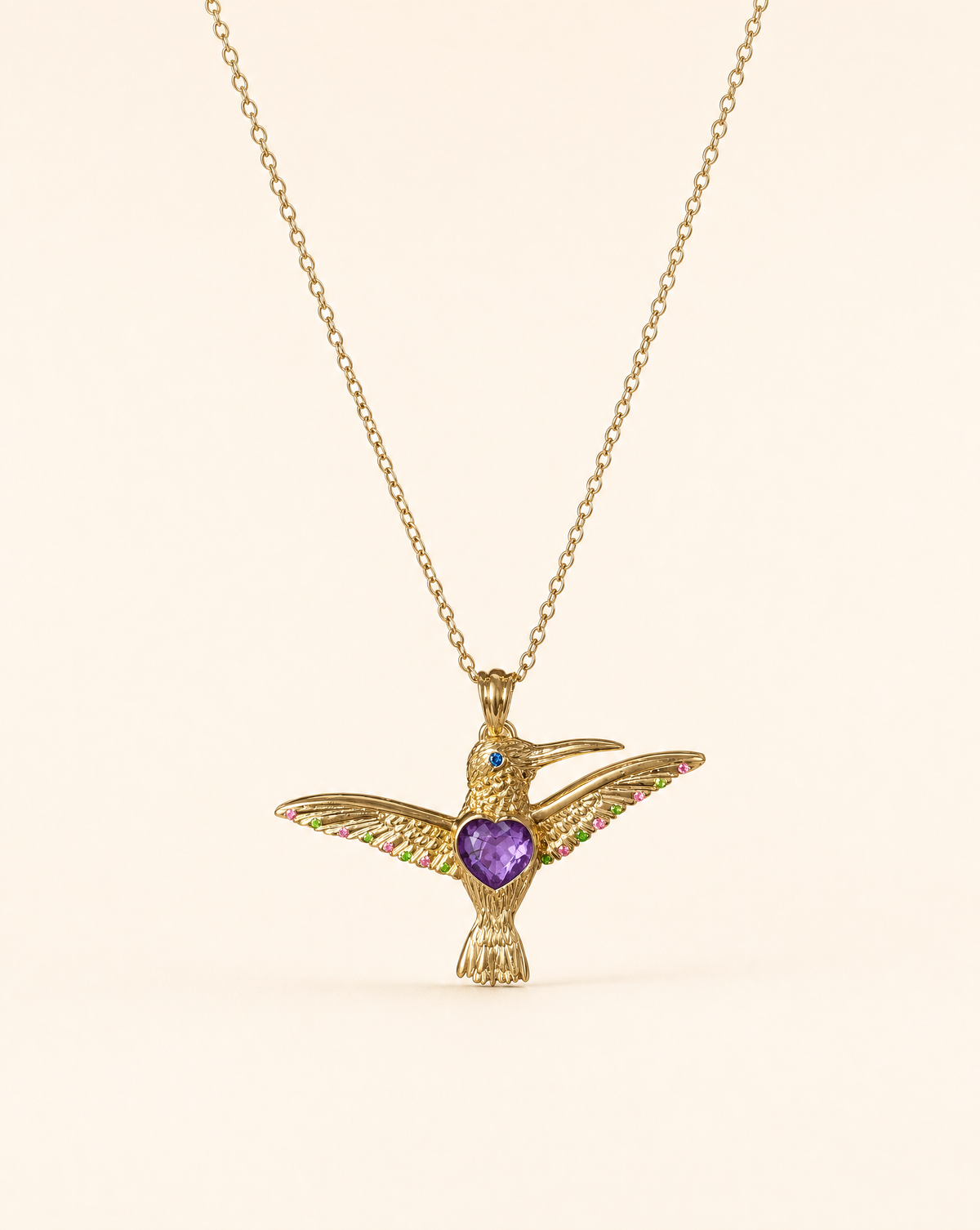 The Hummingbird Amethyst Pendant — Gold-1