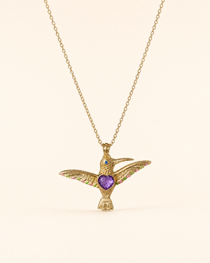 The Hummingbird Amethyst Pendant — Gold
