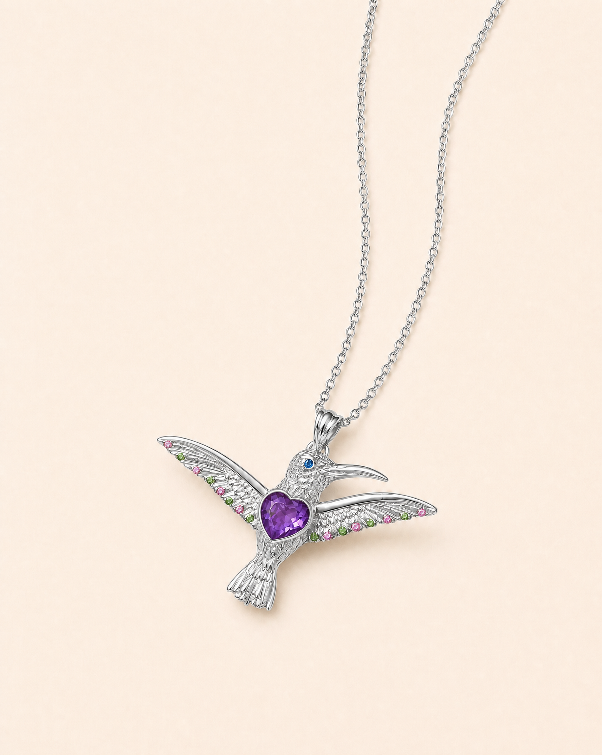 The Hummingbird Amethyst Pendant — Silver-2