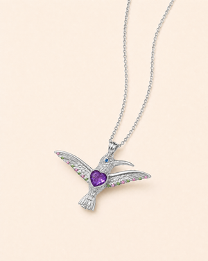 The Hummingbird Amethyst Pendant — Silver