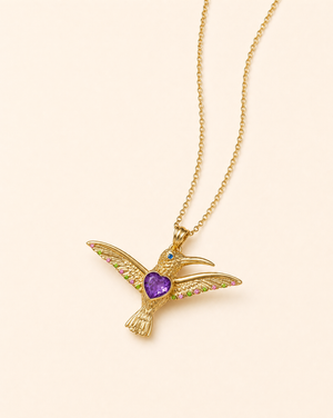 The Hummingbird Amethyst Pendant — Gold