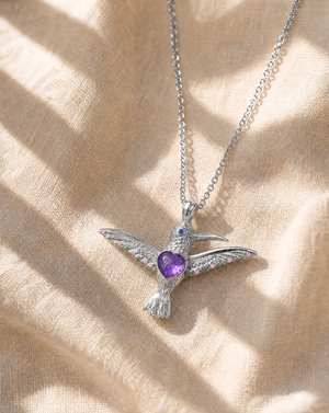 The Hummingbird Amethyst Pendant — Silver