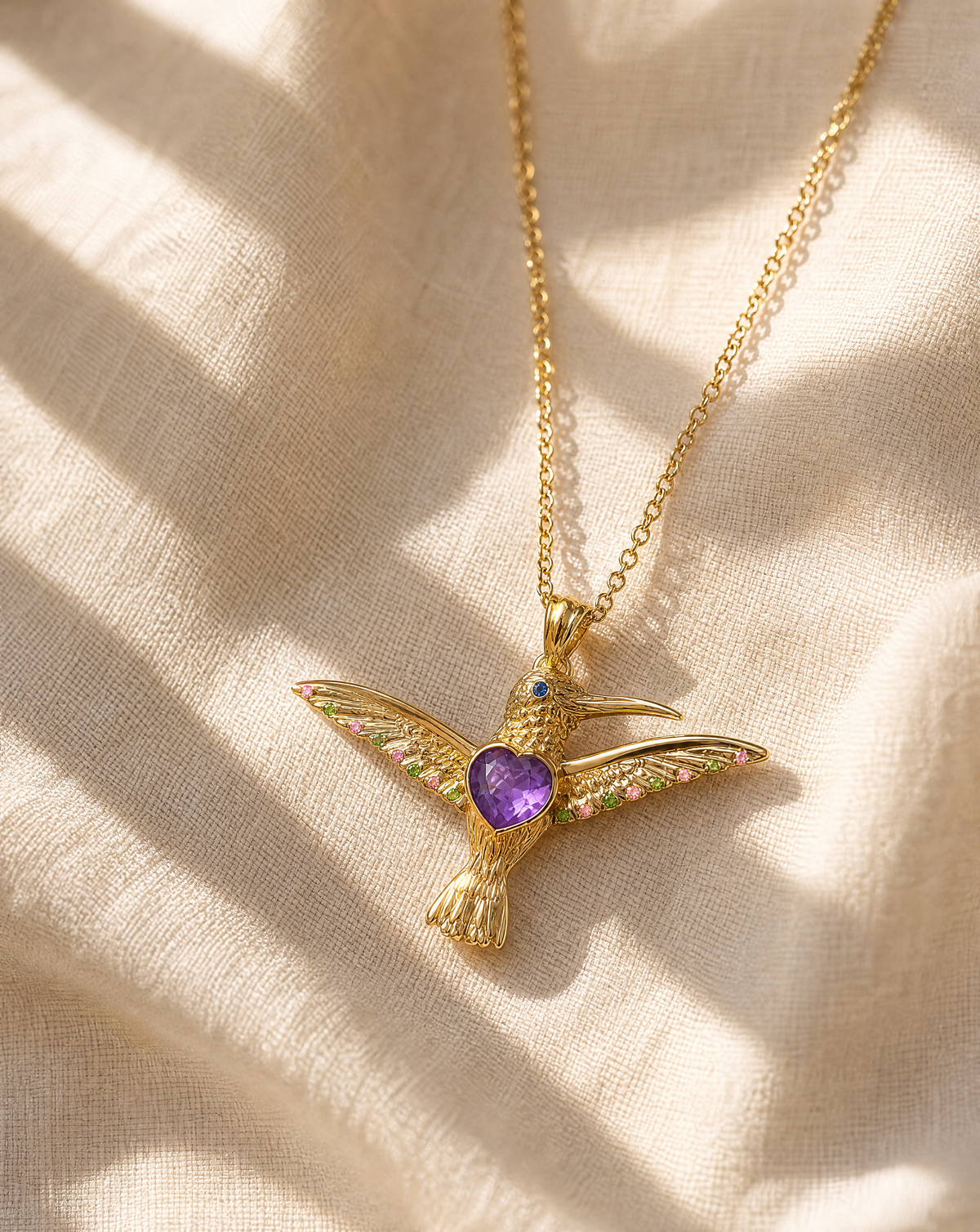 The Hummingbird Amethyst Pendant — Gold-3