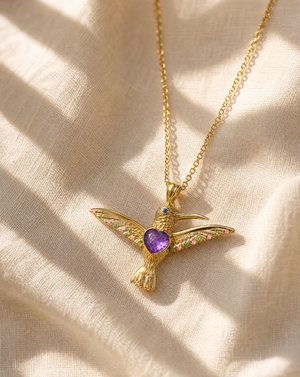 The Hummingbird Amethyst Pendant — Gold