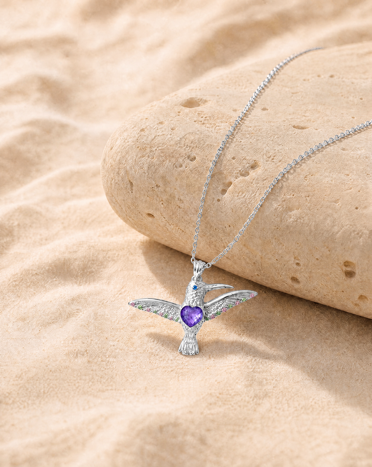 The Hummingbird Amethyst Pendant — Silver-4
