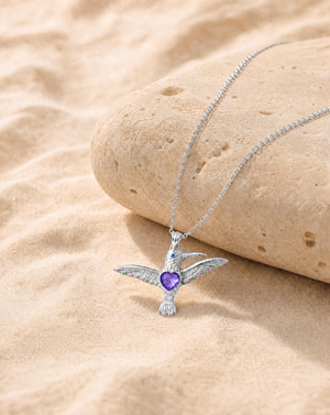 The Hummingbird Amethyst Pendant — Silver