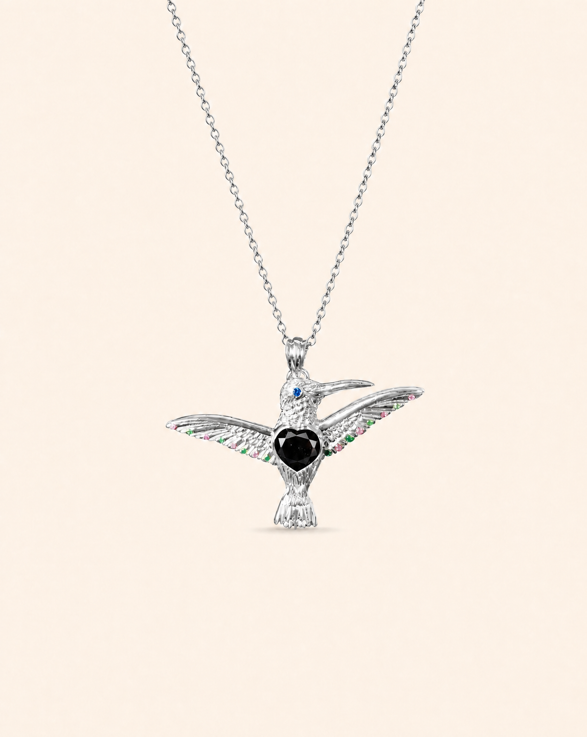 The Hummingbird Black Tourmaline Pendant — Silver