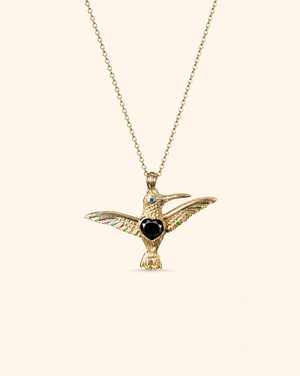 The Hummingbird Black Tourmaline Pendant — Gold