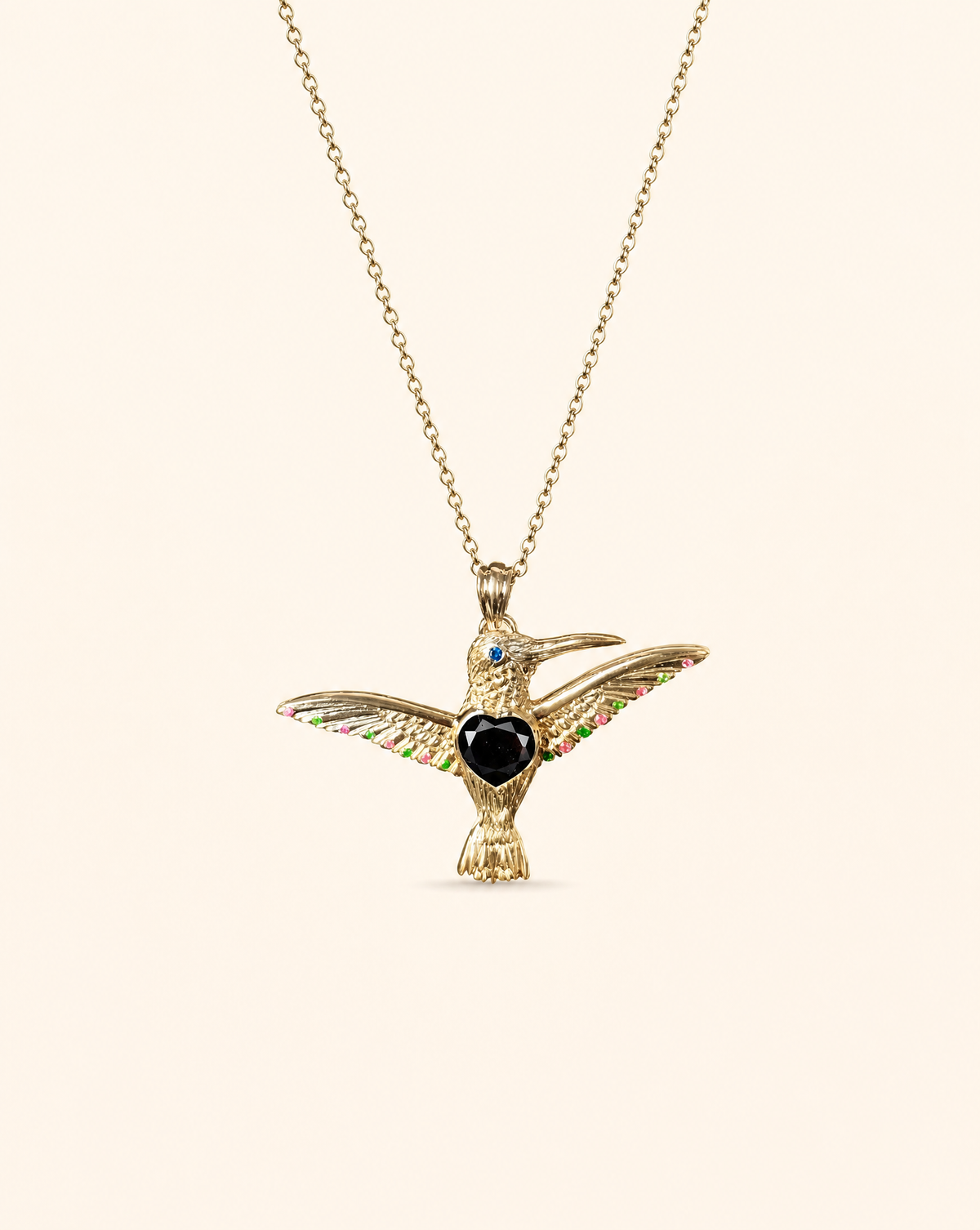 The Hummingbird Black Tourmaline Pendant — Gold