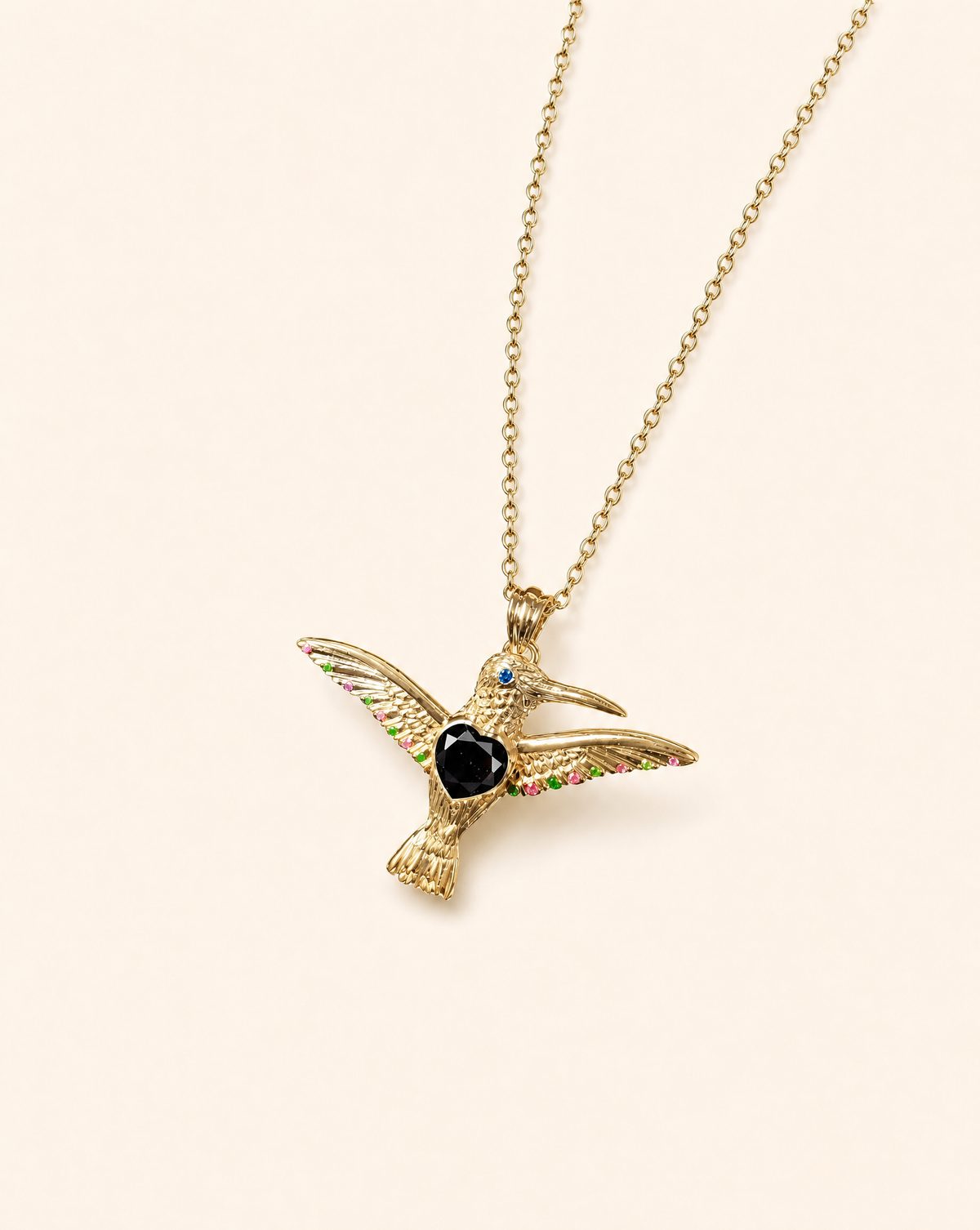 The Hummingbird Black Tourmaline Pendant — Gold-2