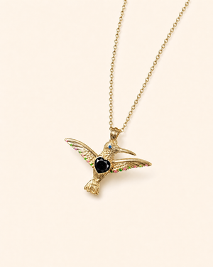 The Hummingbird Black Tourmaline Pendant — Gold