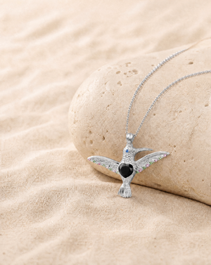 The Hummingbird Black Tourmaline Pendant — Silver