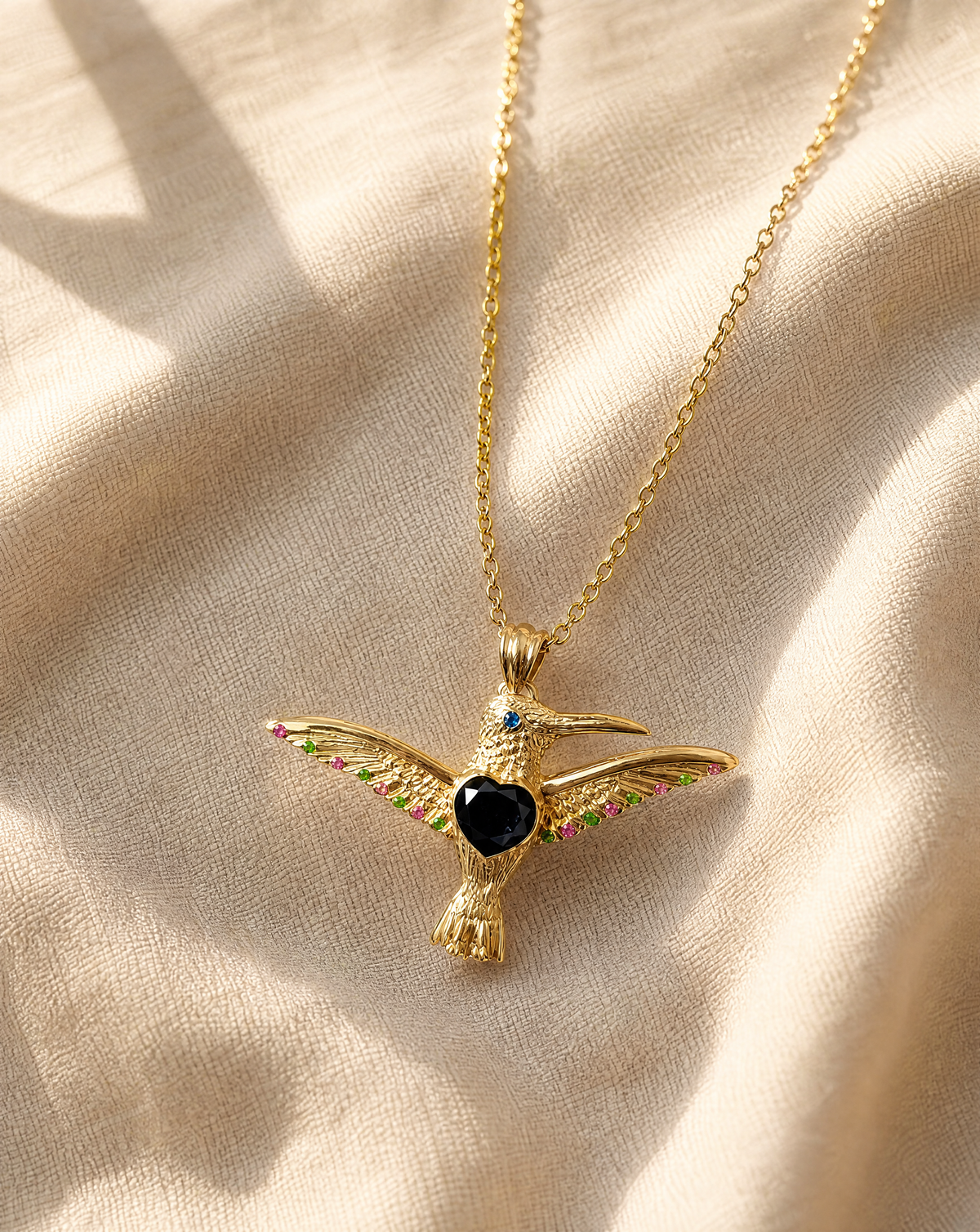 The Hummingbird Black Tourmaline Pendant — Gold-3