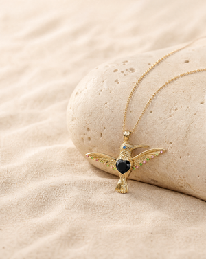 The Hummingbird Black Tourmaline Pendant — Gold