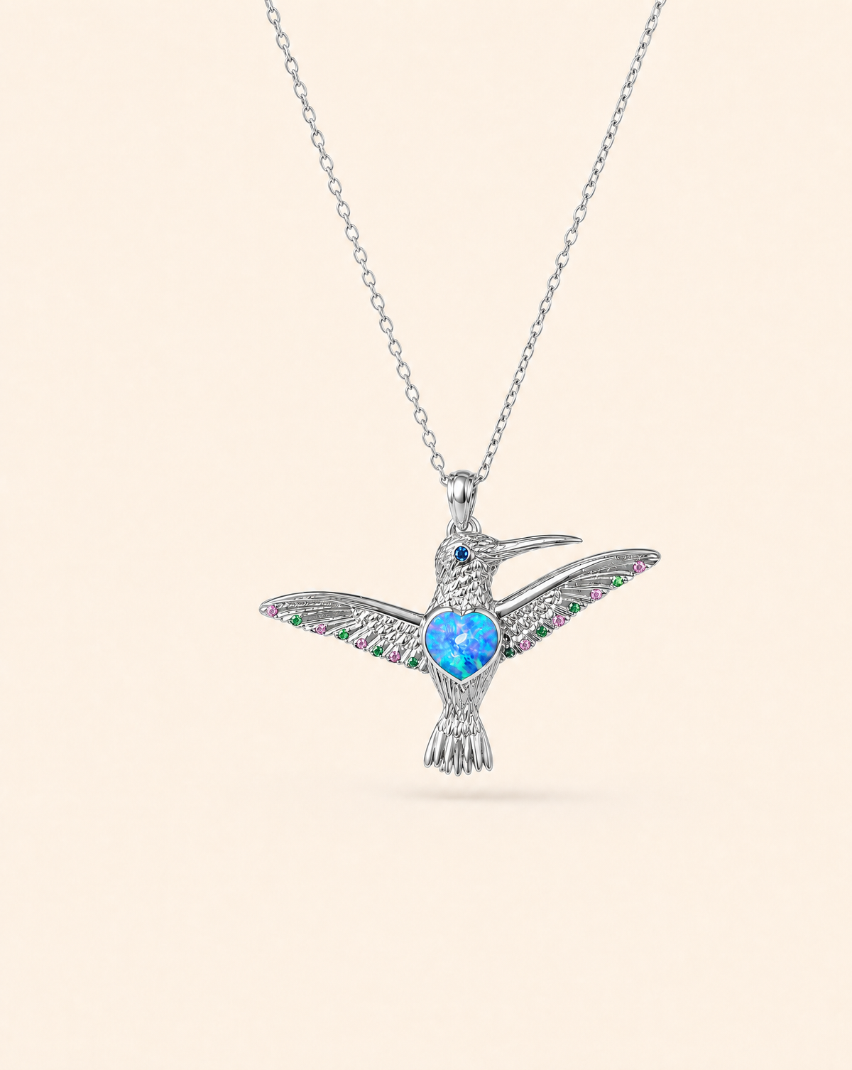 The Hummingbird Blue Opal Pendant — Silver-1