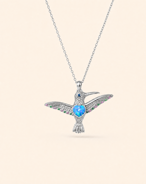 The Hummingbird Blue Opal Pendant — Silver