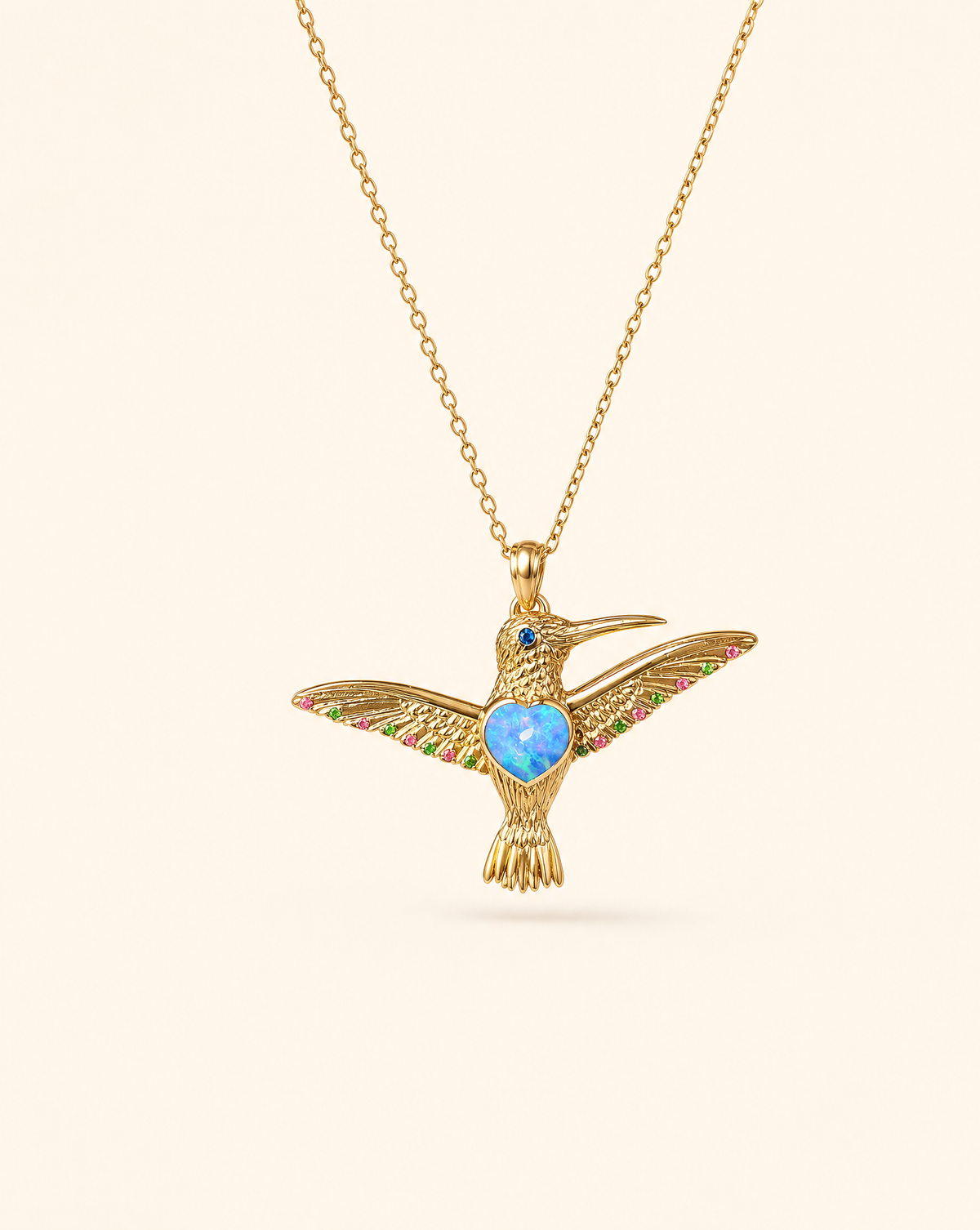 The Hummingbird Blue Opal Pendant — Gold-1