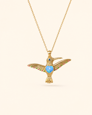 The Hummingbird Blue Opal Pendant — Gold