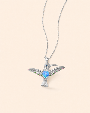 The Hummingbird Blue Opal Pendant — Silver