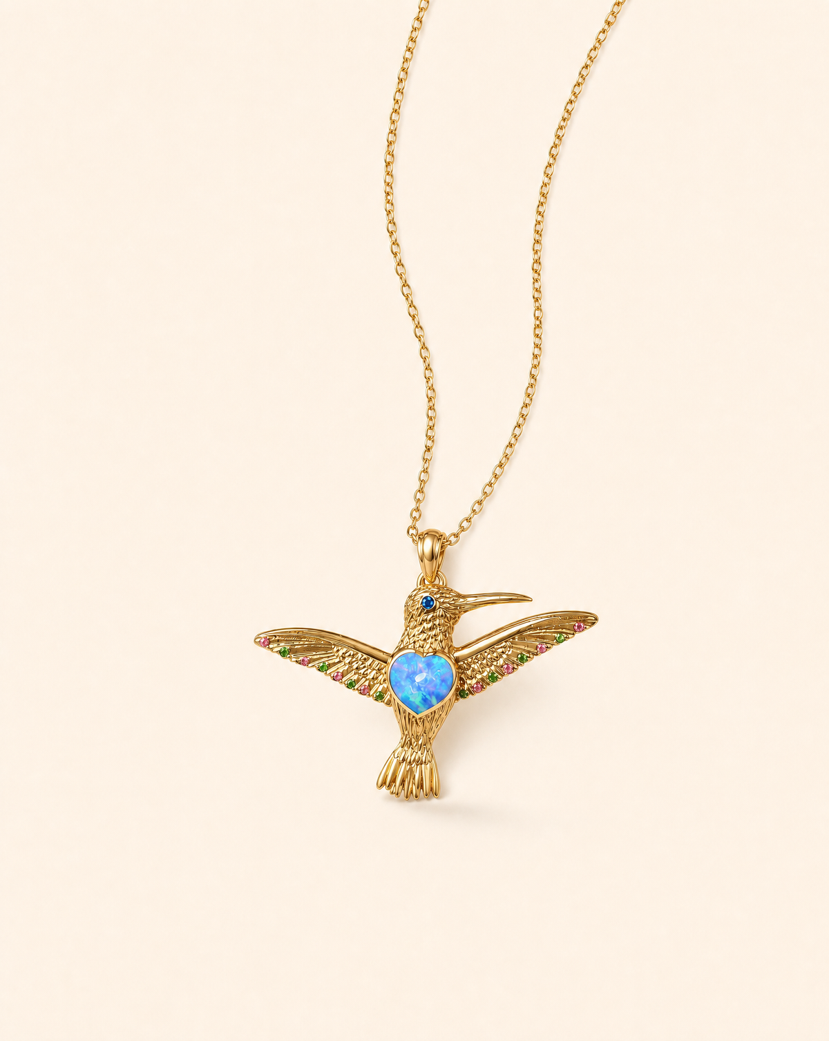 The Hummingbird Blue Opal Pendant — Gold-2