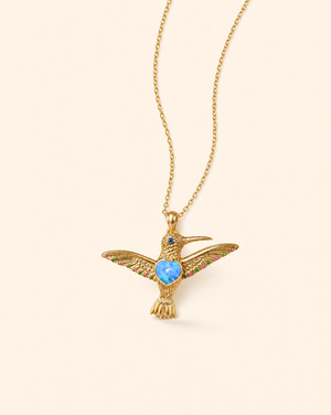 The Hummingbird Blue Opal Pendant — Gold