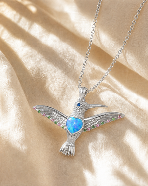 The Hummingbird Blue Opal Pendant — Silver