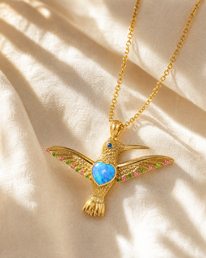 The Hummingbird Blue Opal Pendant — Gold