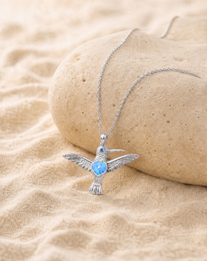 The Hummingbird Blue Opal Pendant — Silver