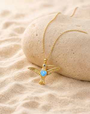 The Hummingbird Blue Opal Pendant — Gold