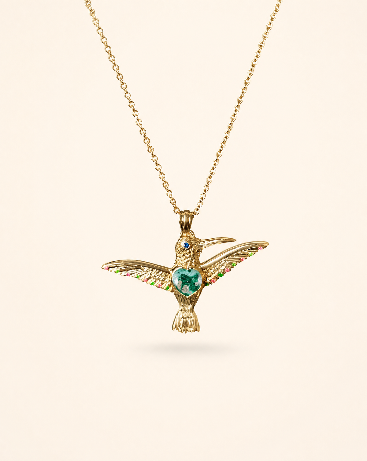 The Hummingbird Chrysocolla Pendant — Gold
