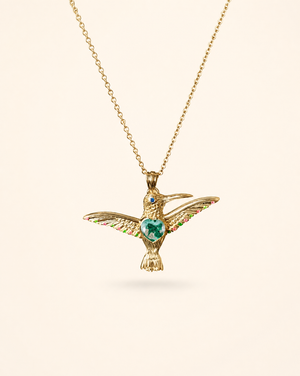 The Hummingbird Chrysocolla Pendant — Gold