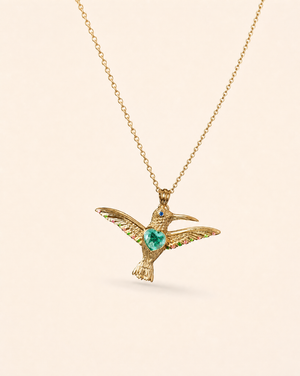 The Hummingbird Chrysocolla Pendant — Gold
