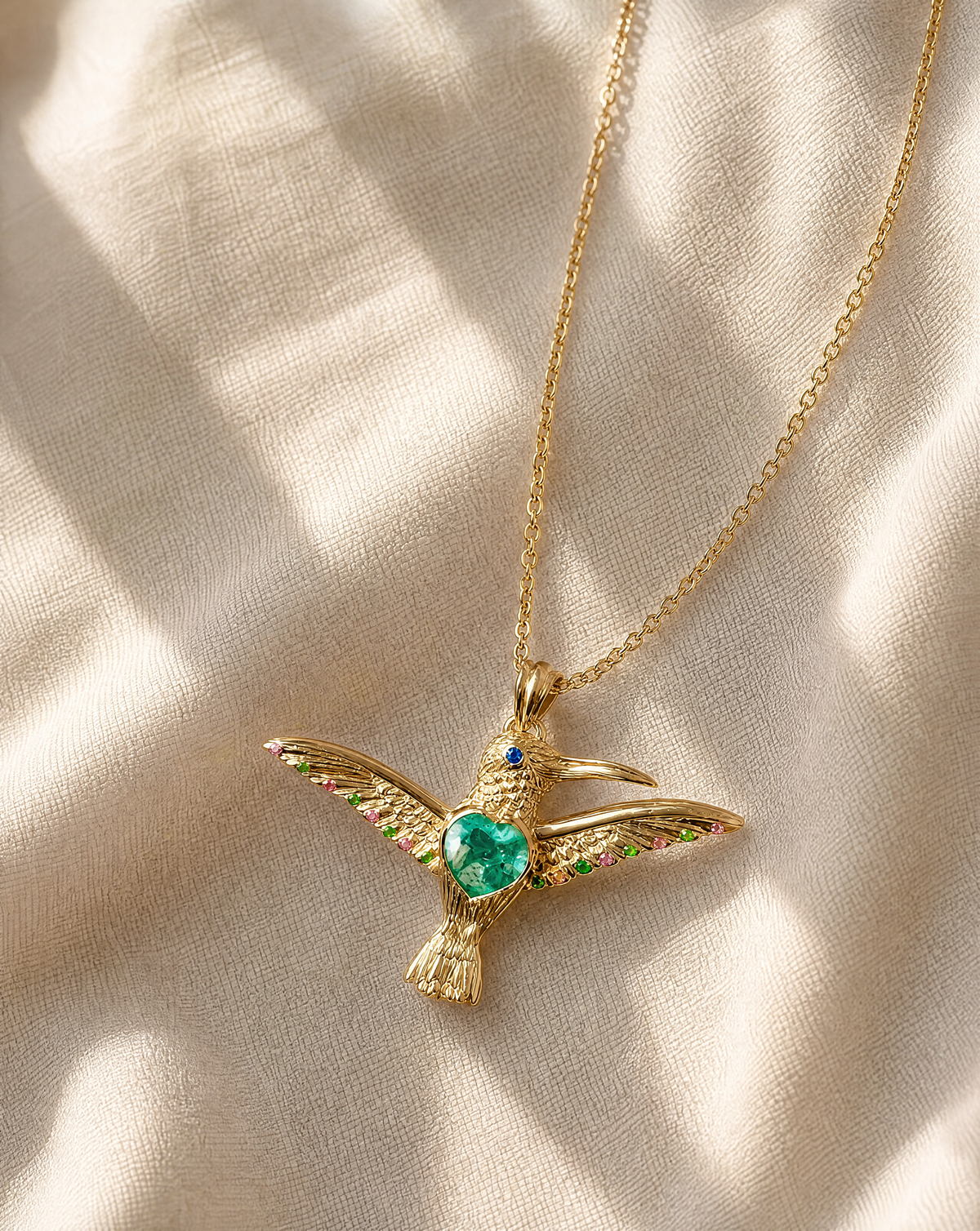 The Hummingbird Chrysocolla Pendant — Gold